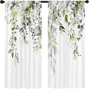 Cortinas de Cocina con Hojas de Eucalipto, Diseño de Hojas Verdes en Acuarela, Cortinas Cortas para Ventana, Decoración con Plantas, 2 Paneles Personalizables - Product Image 2