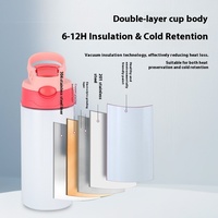 Gobelet isotherme pour enfants en acier inoxydable 304 de 12 oz, sublimation, isolation sous vide, performance thermique de 6 à 12 heures, couvercle à clapet coloré