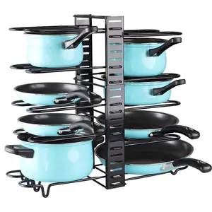 Modern Design Adjustable Expandable 8 Tier Storage Pot And Pan Organizer Rack For Kitchen Cabinet