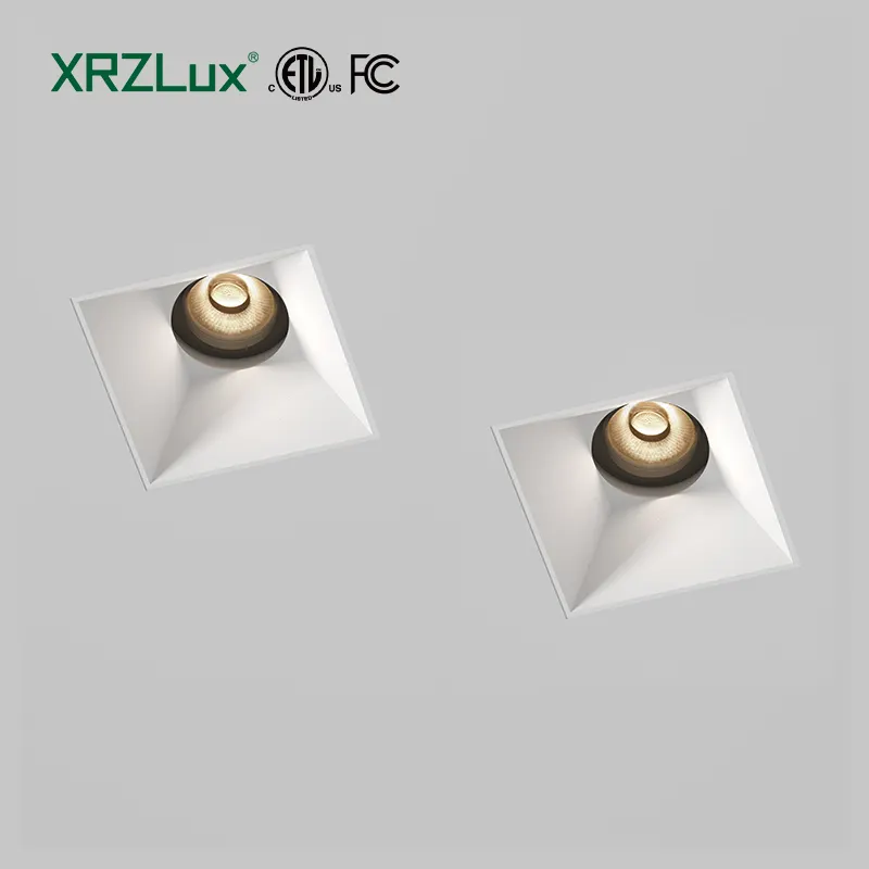 XRZLux Recessed Trimless Ceiling Spotlight 10W Square LED Downlight ETL CRI97 Adjustable COB LED Downlight Hotel Home Lighting