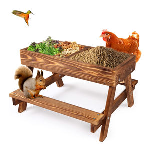 เครื่องให้อาหารไก่แบบไม่สิ้นเปลืองอาหาร, ชุดเครื่องให้อาหาร DIY ขนาดใหญ่ทำจากไม้คาร์บอไนซ์ทำมือ พร้อมฐานตาข่ายสำหรับนก เป็ด กระรอก - Product Image 1