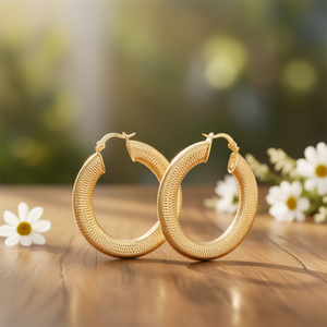 Pendientes de aro dorados para mujer, chapados en oro de 18 quilates, aleación de zinc, estilo clásico, joyería de moda, pendientes redondos grandes - Product Image 2