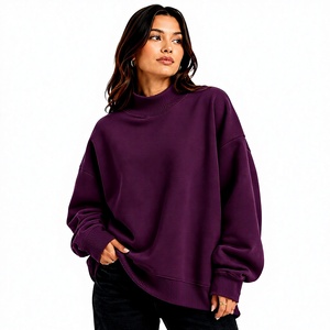 Hot Selling Premium Design Casual Best Quality <b>Mock</b> <b>Neck</b> For Women Blank <b>Tops</b> Drop Shoulder Full Sleeves Basic Loose Fit - Product Image 1