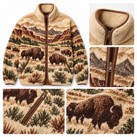 Veste polaire jacquard pour homme, motif faune, fermeture éclair intégrale, en sherpa à poils longs, manteau d'hiver, fabricant et fournisseur de vêtements personnalisés OEM ODM