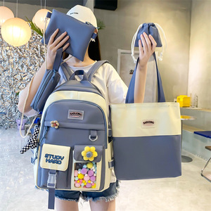 Large Capacity Casual Korean <b>Backpack</b> for Junior High <b>School</b> Students Lady Five-Piece <b>Waterproof</b> Polyester Lining New Design - Product Image 3