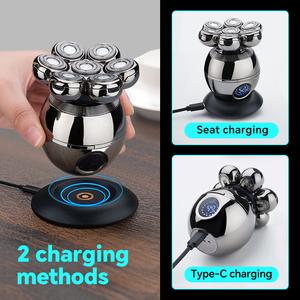 Customized Logo Men's <b>Shaver</b> Black Rotary Design Rechargeable Bald Head Magnetic Waterproof USB Wireless Rechargeable S - Product Image 4