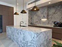 SH STONE Dalle de comptoir en quartzite super blanche polie sur mesure Design de luxe moderne pour Table îlot de cuisine Pierre naturelle