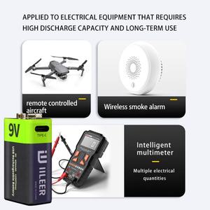 IILEER Batería de Litio Recargable de 9V con Buen Embalaje, 9V 350mAh 1200 Ciclos, con Puerto de Carga Tipo C, Almacén en EE. UU., en Stock - Product Image 2