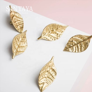 Santaya Brushed Brass Handles Leaf-shaped for Kitchen Cabinets Bedroom Wardrobe Drawer <strong>Knobs</strong> and Other Furniture Handle - Product Image 3