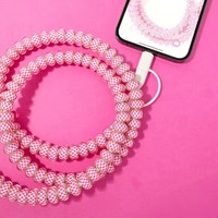 Câble de charge USB Type-C portable élégant rose à carreaux en acrylique perlé dégradé de 1 m, le plus vendu, pour ordinateur et téléphone