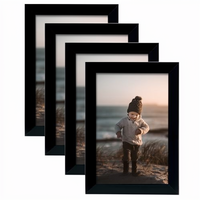 Bingkai Foto Kayu Persegi Panjang 4x6 dengan Cetakan UV KINLINK, Set 4 Buah Warna Hitam Tanpa Alas, untuk Pajangan Meja dan Dinding