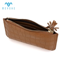 MEYSHE dompet koin kulit asli wanita, dompet kulit buaya asli kualitas tinggi dengan ritsleting untuk penggunaan kunci