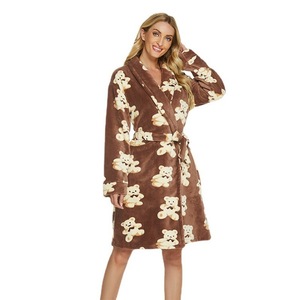 Accappatoio Termico Invernale in Flanella <span class=keywords><strong>con</strong></span> Stampa Orsetto Marrone, Collo a Risvolto, Caldo e Confortevole, per Autunno e Inverno, <span class=keywords><strong>con</strong></span> Funzione <span class=keywords><strong>Pigiama</strong></span> - Product Image 3