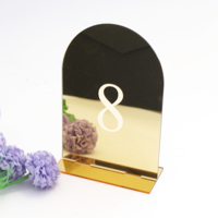 Arco Bar Banquete Número Signo Espejo dorado Acrílico Tarjeta de número de mesa Texto personalizado Tarjetas acrílicas de pie