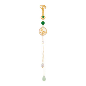 Traditional Chinese Style Brooch With Imitation Jade Freshwater Pearl Tassel Hanfu Decoration For Women Party Wear - Product Image 5
