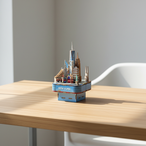 Boîte à musique en bois New York Skyline, jouet éducatif, puzzle 3D à assembler soi-même, 51-100 pièces, monuments emblématiques, créatif - Product Image 1