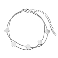 Bracelet double chaîne serpent trèfle en acier inoxydable 304 doré, avec breloques trèfle à quatre feuilles massives