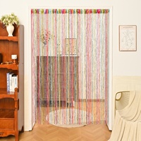 Rideau de porte en perles, rideau de porte en ficelle, séparateur de pièce suspendu, décoration perlée pour fenêtres et portes, voile à paillettes, style bohème avec pompons (Arc-en-ciel)