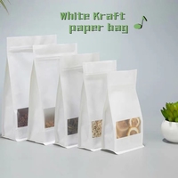 Sachet Doypack Personnalisé en Papier Kraft Brun Imprimé, Anti-graisse, Recyclable, Qualité Alimentaire, avec Fenêtre Blanche, pour Thé, Bonbons et Chocolats
