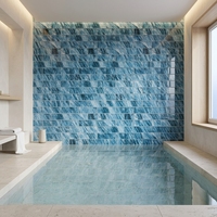 Mosaïque de verre effet marbre bleu, couleurs mélangées, décoration moderne pour piscine et spa