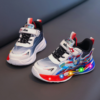 Baskets LED en maille Cema pour enfants, chaussures décontractées pour garçons, style Spider-Man, design lumineux de dessin animé pour le printemps