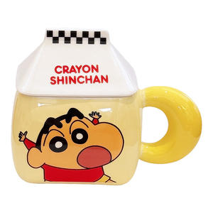 แก้วเซรามิคลายชินจังพร้อมฝาปิด สีเหลือง แก้วการ์ตูนสำหรับกาแฟ นม ใช้ในบ้าน ฤดูร้อน 2025 - Product Image 1