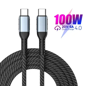 Kabel Data pengisi daya USB C ke USB C, kabel Data pengisian daya Super cepat 5A nilon kepang 100W untuk Huawei iPad Air MacBook Pro
