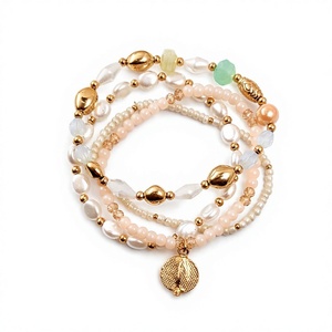 <b>Gold</b> Plated Imitation Pearl <b>Beaded</b> Charm <b>Bracelet</b> Set Women's Bohemian Style Multi Layered Eco-Friendly Jewelry Gift - Product Image 1