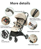 Poussette compacte, poussette de voyage pratique, poussette pliable pour bébé avec capote, frein à un bouton, poussette réglable