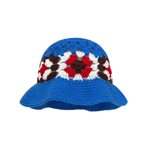 New Crochet Hollow Flowers Design Fisherman Hat Beanie Estoque de Meninas Floral Malha Bacia Bucket Hat Para As Mulheres