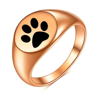 Pet Paw Print Gold <b>Ring</b> 12MM Round Unisex Fashion Jewelry Gift - Product Image 5