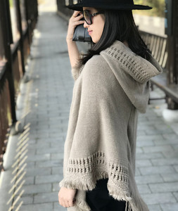 Manufacturer Knitted <strong>Hooded</strong> Cloak Long Sleeve <strong>Wool</strong> Wraps and Shawls <strong>Cape</strong> Stripped Scarves Shawl