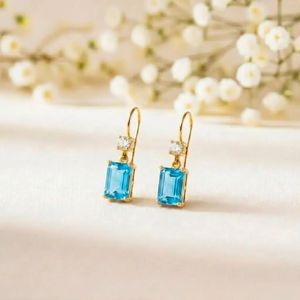 Light Blue Sky Topaz Rectangle Faceted Drop <b>Earrings</b> in 925 Sterling Silver or 18K <b>Gold</b> Filled Delicate <b>Dangle</b> Gemstone <b>Earrings</b> - Product Image 6