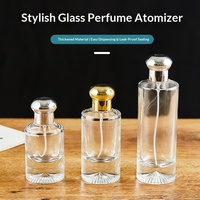 Flacon de parfum cylindrique en verre transparent 50 ml avec bouchon doré, vaporisateur à fine brume, rechargeable, format voyage, contenant cosmétique