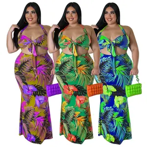 Vendita calda primavera vacanza spiaggia stampa Halter Sash vestito da donna in due pezzi
