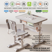 Ensemble de bureau et chaise d'étudiant en métal réglable moderne avec plateau en MDF pour utilisation en classe et en maternelle