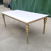 Mesa de Comedor Moderna de Acero Inoxidable Dorado para Exteriores, Muebles de Hotel con Cubierta de Vidrio Templado/Mármol para Bodas, Venta al Por Mayor