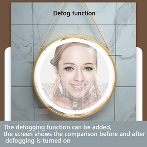 Miroir <span class=keywords><strong>de</strong></span> <span class=keywords><strong>salle</strong></span> <span class=keywords><strong>de</strong></span> <span class=keywords><strong>bain</strong></span> rond à LED rétroéclairé avec cadre doré personnalisé, commande tactile, miroir <span class=keywords><strong>de</strong></span> vanité suspendu pour hôtel et maison - Product Image 3