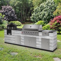 Ensemble de cuisine moderne avec plaque de cuisson réglable et îlot de cuisine en marbre pour l'extérieur Construction en acier inoxydable