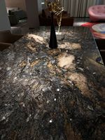 Naturel Luxe Ondulé Bords Détachés Rond Platine Granit Ville Style Hôtel Enregistrement Bureau Bar Dessus De Table D'appoint Lit