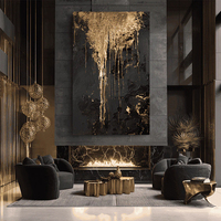 Peinture à l'huile abstraite de luxe grand format noir et or, peinte à la main avec feuille d'or sur toile, idéale pour les bureaux, les salles d'accueil et les halls de villas