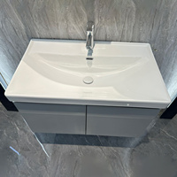 Meuble-lavabo mural moderne en acier inoxydable gris clair avec vasque en céramique, miroir intelligent, armoire et robinet pour villa, garantie 5 ans