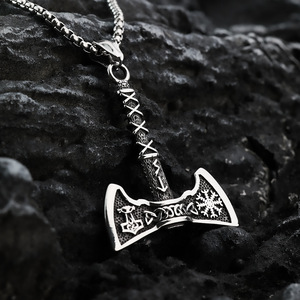 Collar con Colgante de Hacha Vikinga de Acero Inoxidable Estilo Nórdico Retro para Hombre, Diseño de Copo de Nieve de Doble Cara, Joyería de Regalo - Product Image 3