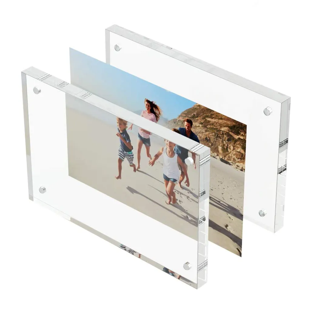 Marco de fotos acrílico de alta calidad, personalizado, transparente, doble cara, magnético, para mesa, accesorios de álbum