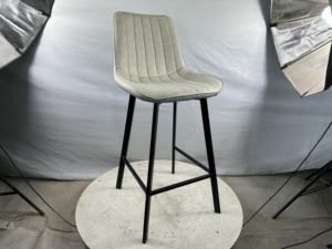 Modern Cream Faux Suede Bar <b>Stool</b> with Vertical Stitching and Matte Black Metal Legs for Kitchen Counter Home Bar - Product Image 5