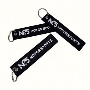 Factory Wholesale <b>Custom</b> Logo Woven Jet Tags Letter Charms <b>Keychain</b> - Product Image 4