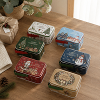 Boîte en métal de Noël portable à coins arrondis avec poignée, pour cadeaux, biscuits, bonbons, petites friandises de Noël, emballage cadeau