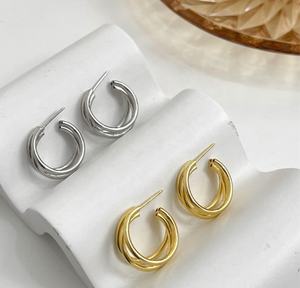 <b>Real</b> 925 Sterling <b>Silver</b> Minimalist Gold Plated Ear Buckle for Women Punk Unisex <b>Hoop</b> <b>Earring</b> Jewelry Accessories - Product Image 1