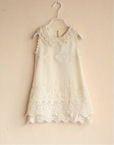 Dernière collection de vêtements pour enfants, robe courte sans manches en dentelle douce avec perles pour filles - Product Image 6