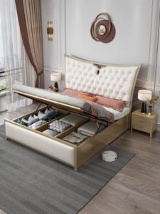 Modern Soft Upholstered Platform <b>Bed</b> <b>Queen</b> <b>Size</b> With Tufted Headboard Beige And Pink Design - Product Image 2